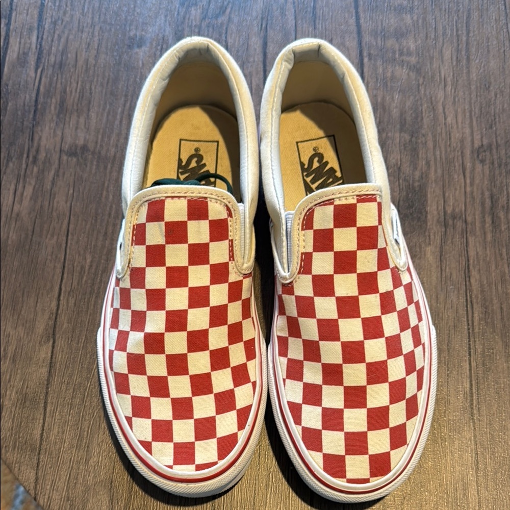 Vans Red and White Checkerboard Slip-On Sneakers